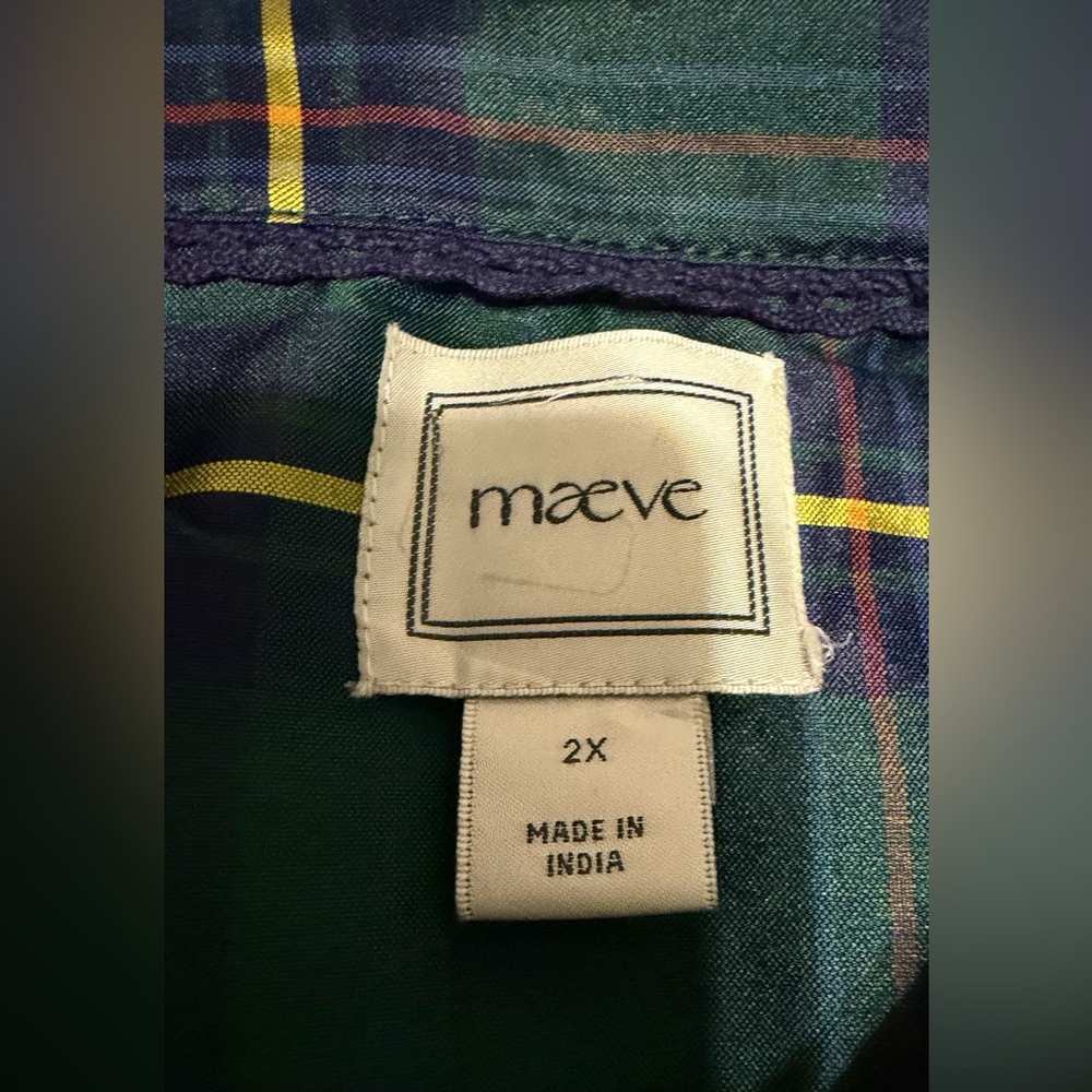 Anthropologie Maeve The Leandra
Taffeta Shirred Yoke Blouse Green Plaid 2X - Picture 7 of 8